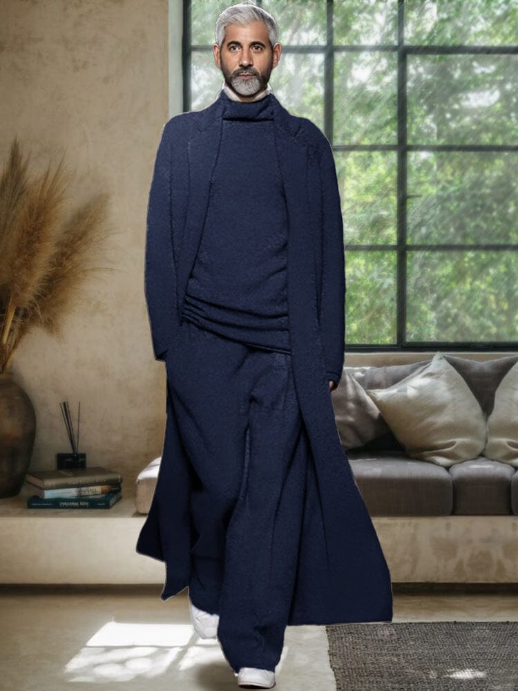 Navy Blue-Long Outerwear / XXXL